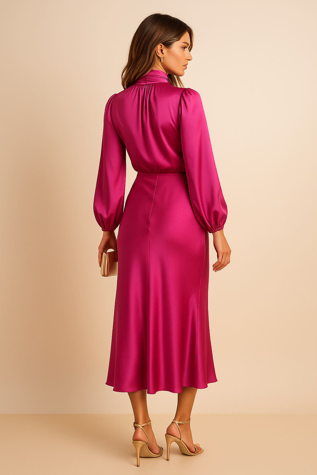 Noemi | Women’s High Neck Midi Dress with Draped Bodice