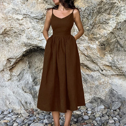 Blythe | Women’s V-Neck Open-Back High Slit Midi Dress