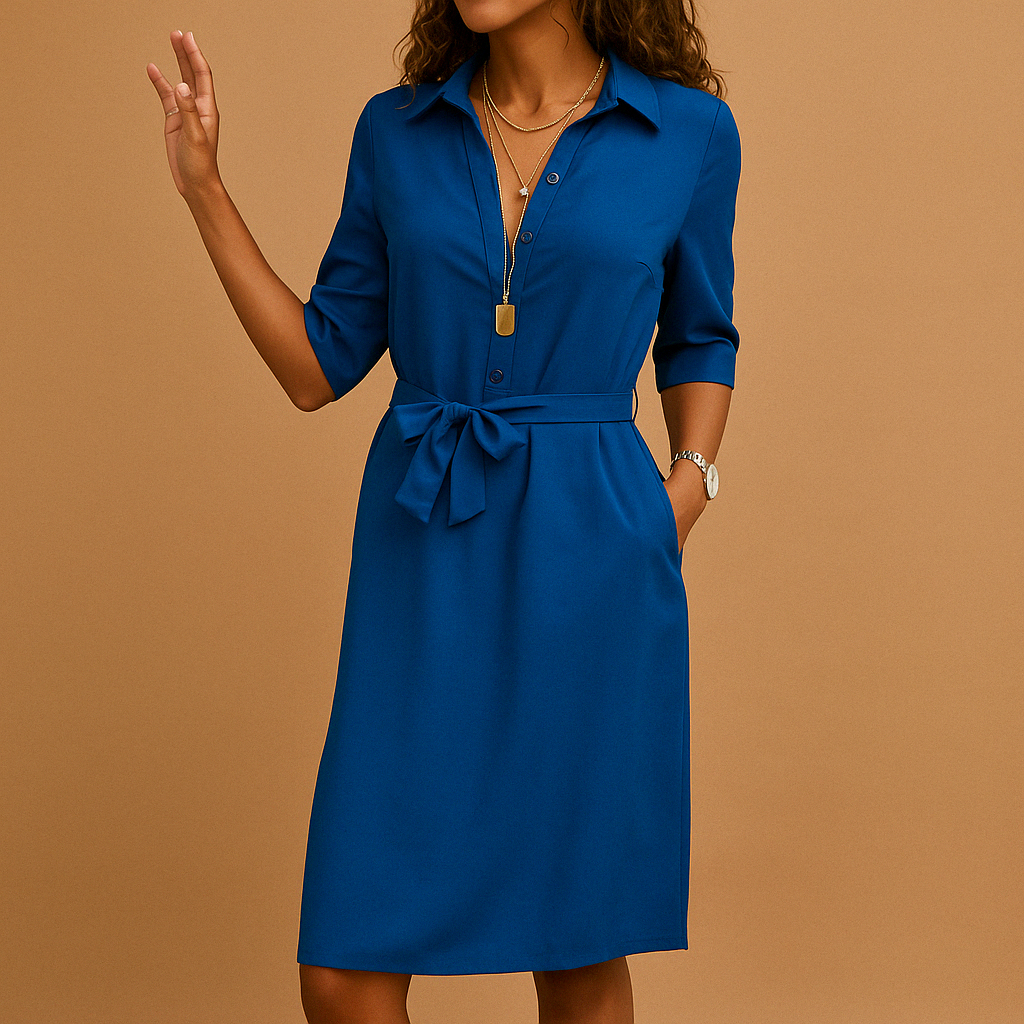 Averie | Women’s Spring Belted Shirt Dress with Button Front