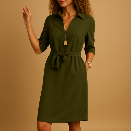 Averie | Women’s Spring Belted Shirt Dress with Button Front
