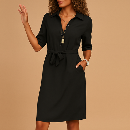 Averie | Women’s Spring Belted Shirt Dress with Button Front