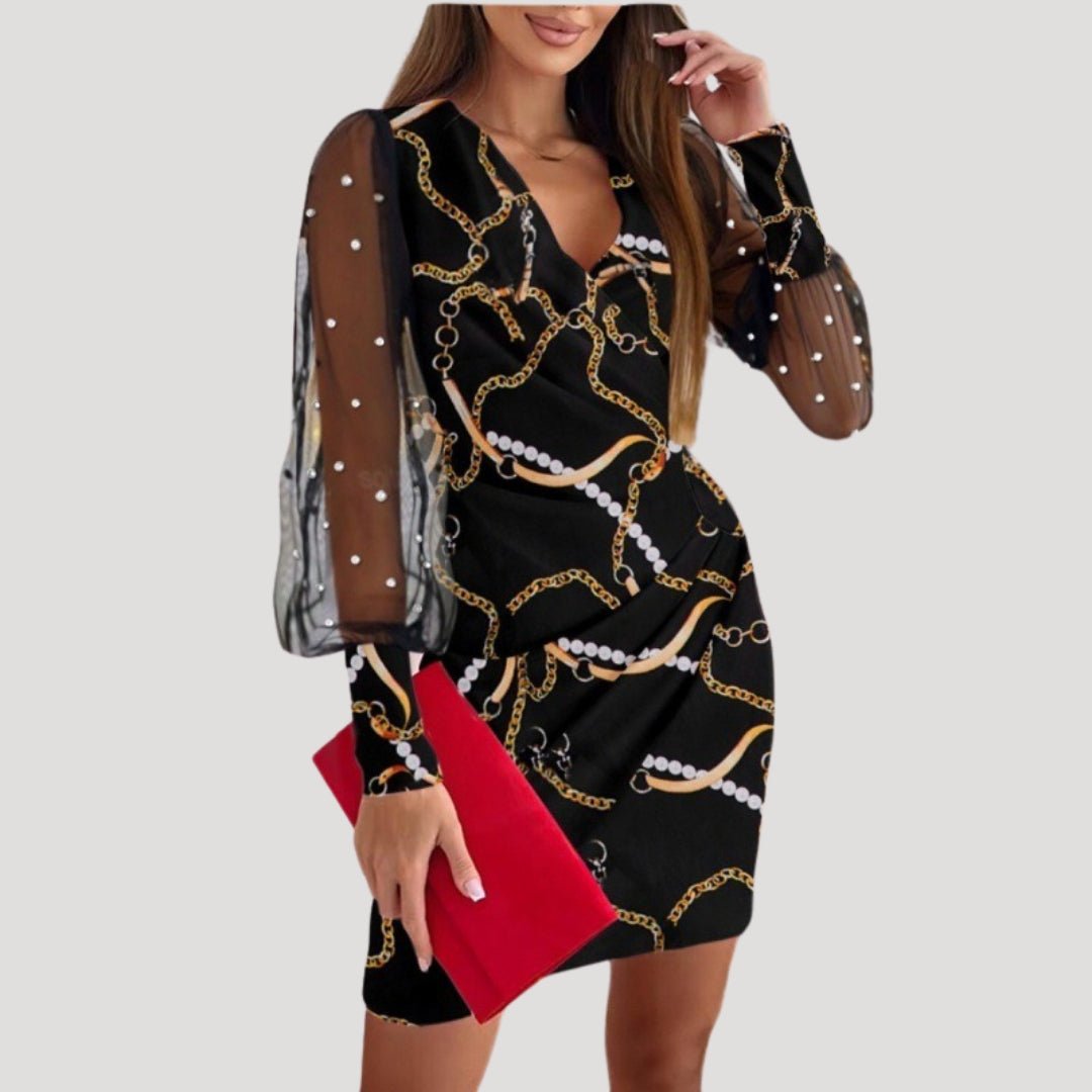 Cambrie | Women’s Mini Wrap Dress with Sheer Sleeves and V-Neck