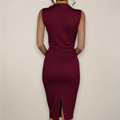 Veronica | Women’s Sleeveless High-Neck Ruched Midi Dress