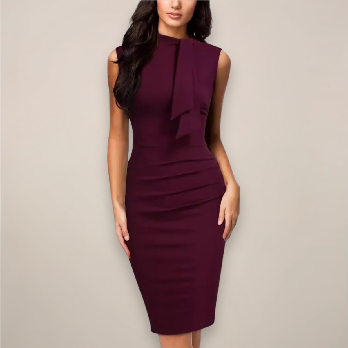 Veronica | Women’s Sleeveless High-Neck Ruched Midi Dress
