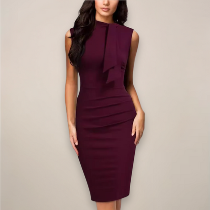 Veronica | Women’s Sleeveless High-Neck Ruched Midi Dress