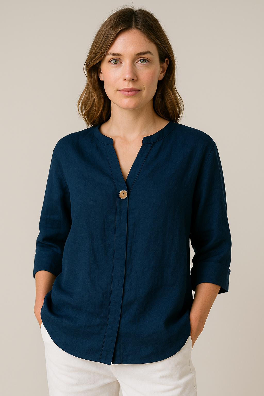 Brenna | Women’s V-Neck Button Detail Relaxed Blouse