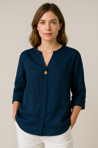 Brenna | Women’s V-Neck Button Detail Relaxed Blouse