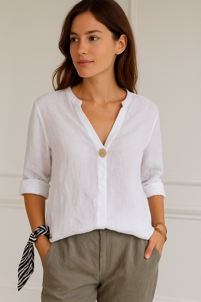 Brenna | Women’s V-Neck Button Detail Relaxed Blouse