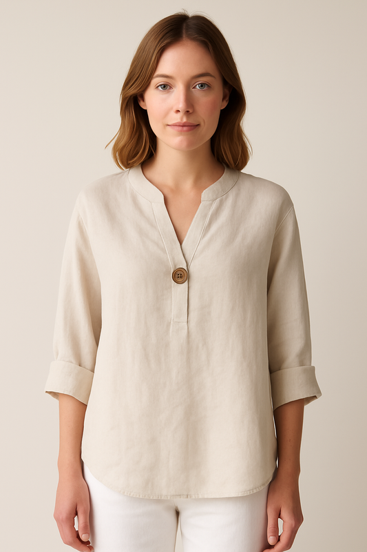Brenna | Women’s V-Neck Button Detail Relaxed Blouse