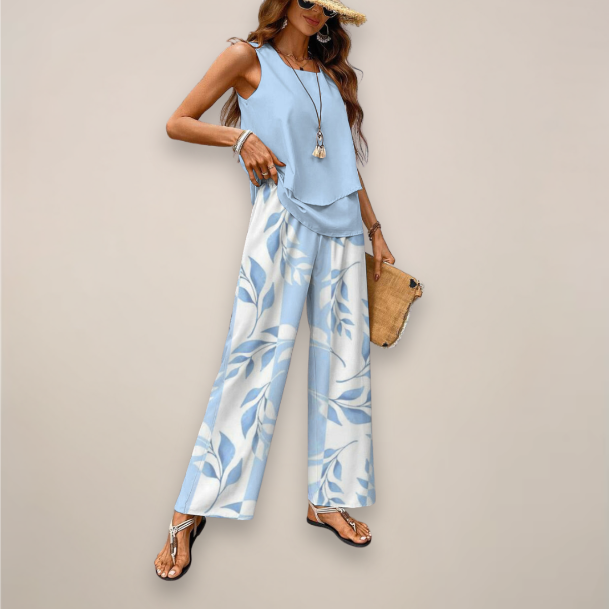 Sabrina | Women’s Spring Printed Wide-Leg Two Piece Set