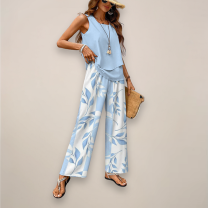 Sabrina | Women’s Spring Printed Wide-Leg Two Piece Set