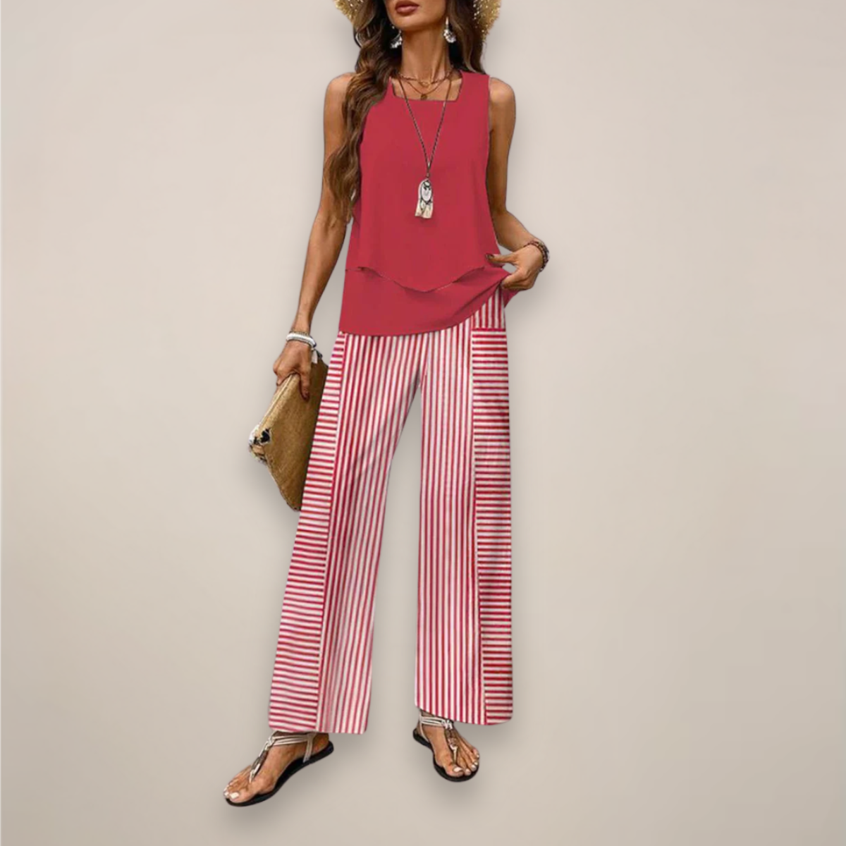 Sabrina | Women’s Spring Printed Wide-Leg Two Piece Set