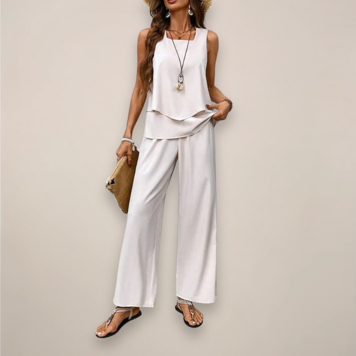Sabrina | Women’s Spring Printed Wide-Leg Two Piece Set
