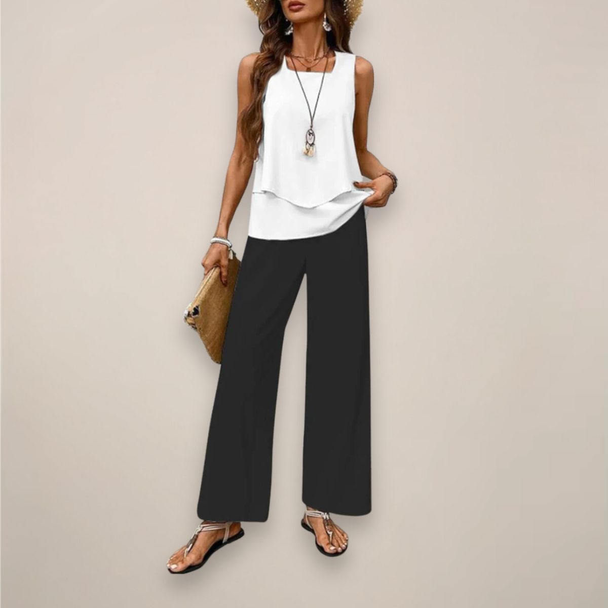 Sabrina | Women’s Spring Printed Wide-Leg Two Piece Set