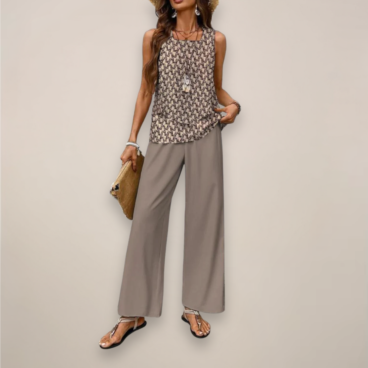 Sabrina | Women’s Spring Printed Wide-Leg Two Piece Set