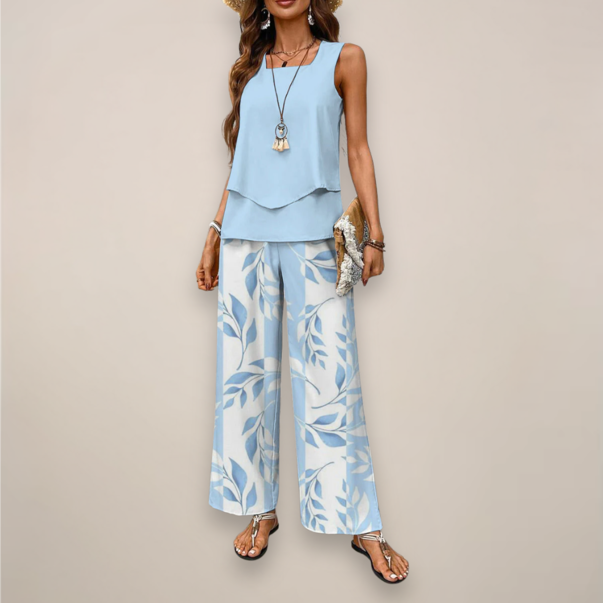 Sabrina | Women’s Spring Printed Wide-Leg Two Piece Set
