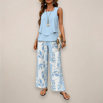Sabrina | Women’s Spring Printed Wide-Leg Two Piece Set