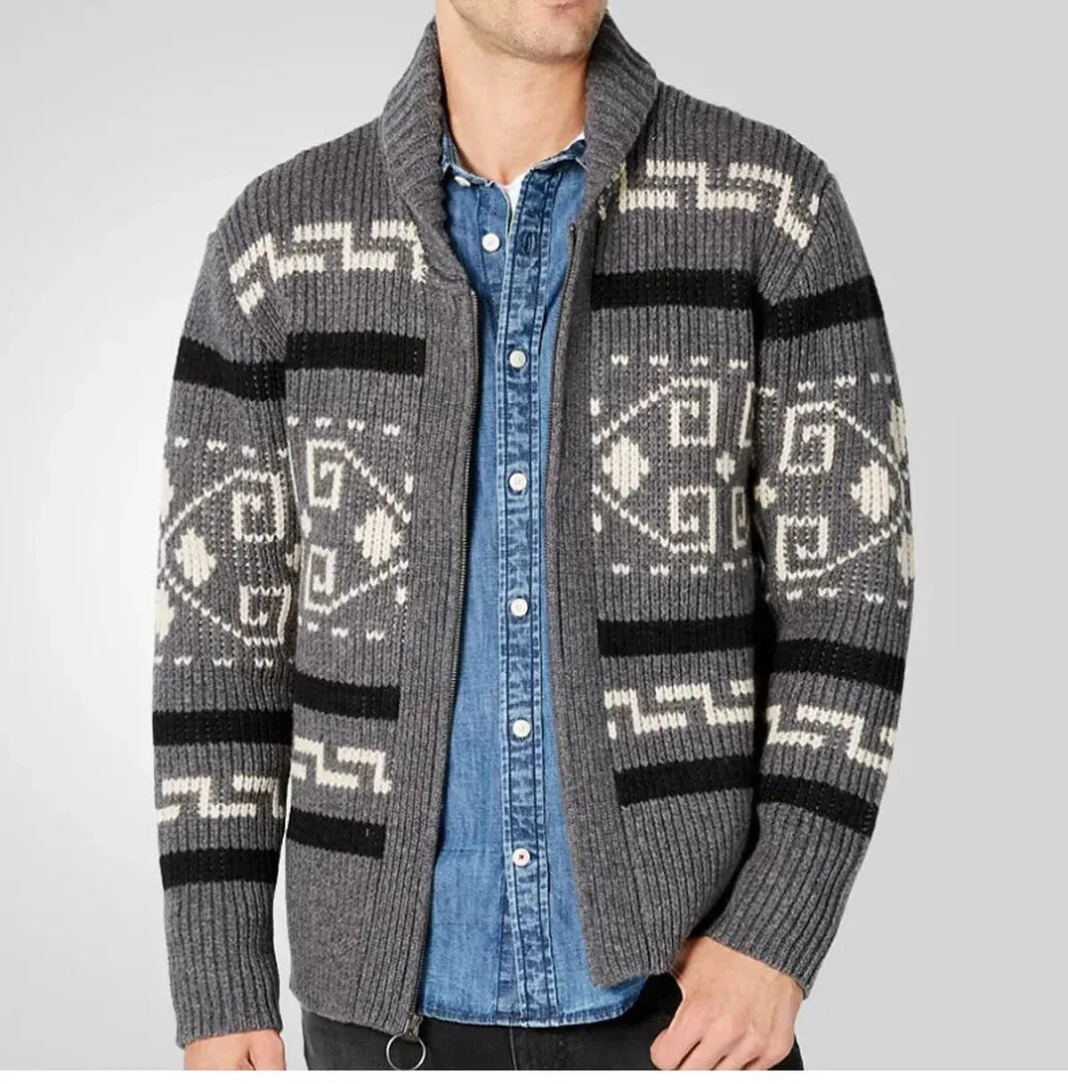 Loki | Men’s Knit Zip-Front Cardigan with Turn-Down Collar