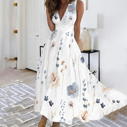Faye | Women's Deep V-Neck Boho Maxi Dress