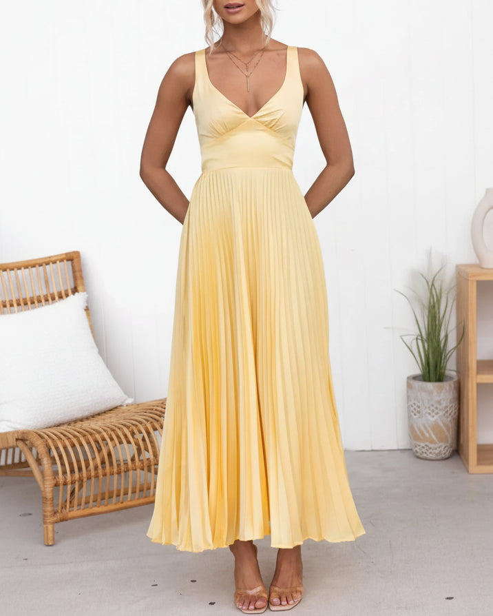 Rosalie | Women’s V-Neck Pleated Maxi Dress