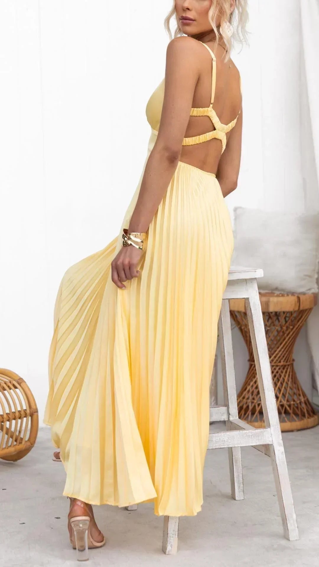 Rosalie | Women’s V-Neck Pleated Maxi Dress