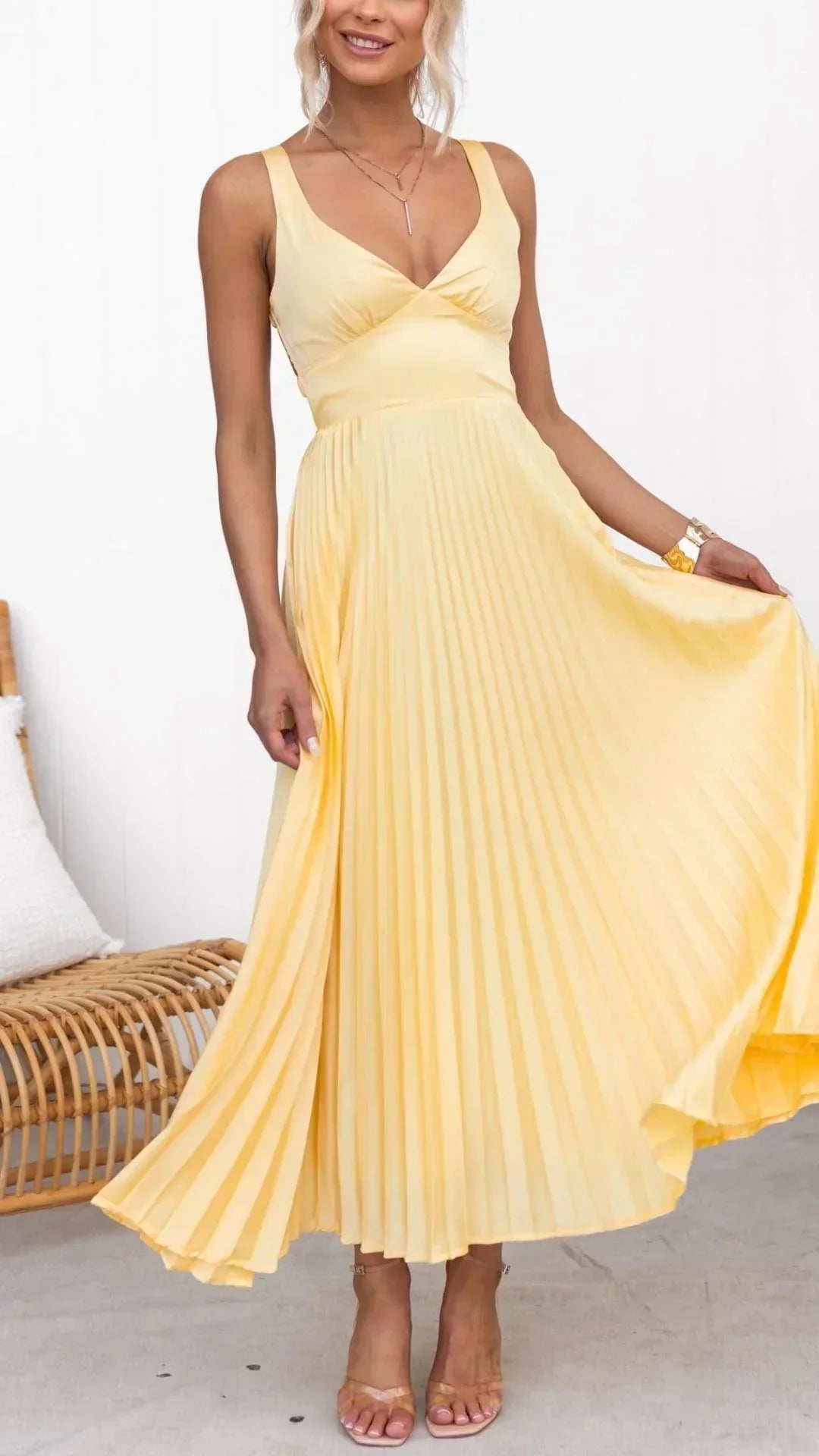 Rosalie | Women’s V-Neck Pleated Maxi Dress