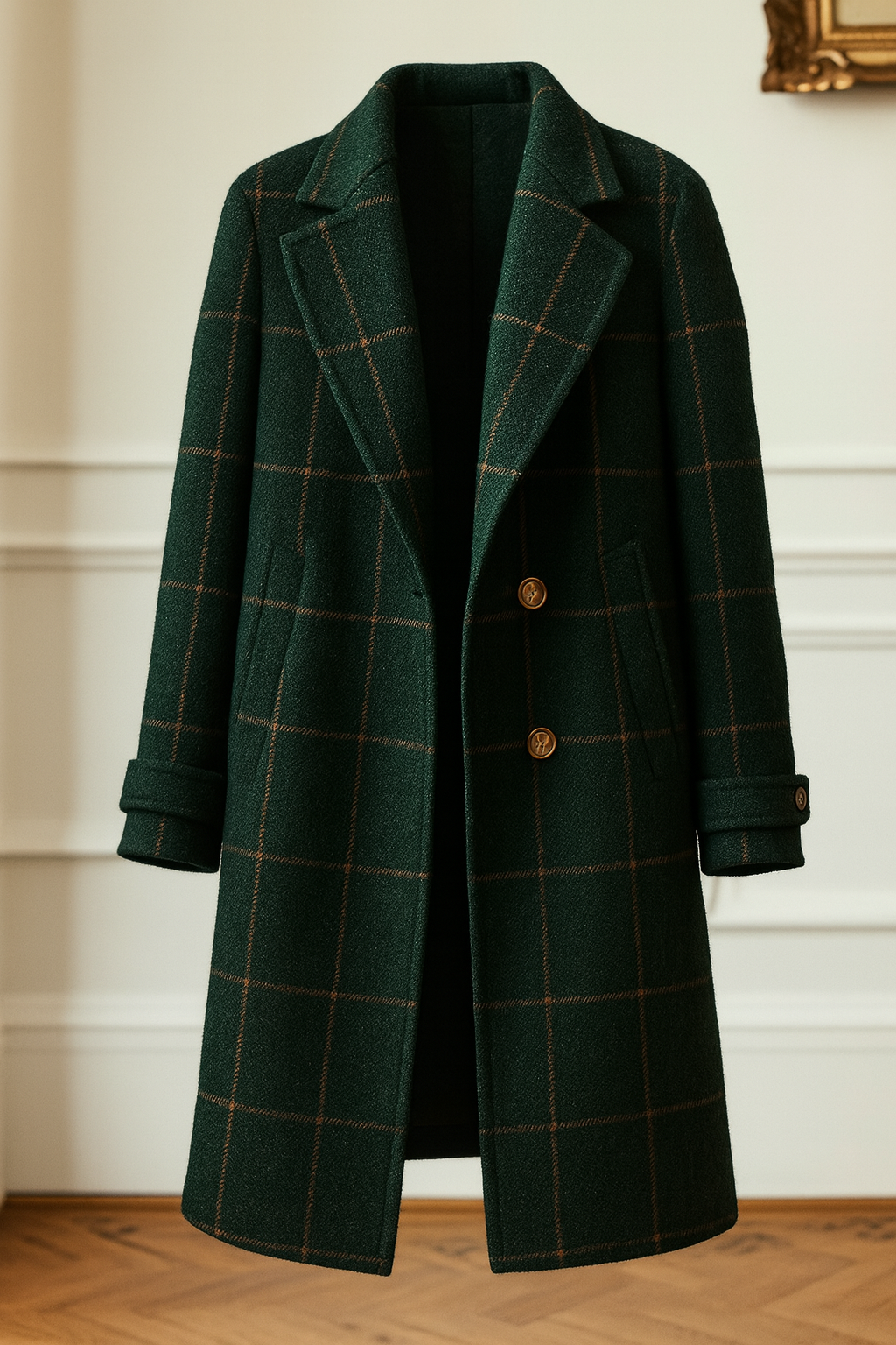 Adrielle | Women’s Checked Long Coat with Lapel Plaid