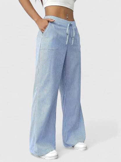 Sarah | Women’s Striped Wide Leg Linen Pants