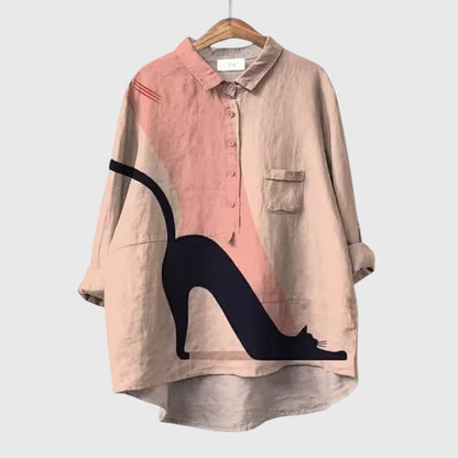 Juniper | Women’s Cat Print Button Up Blouse