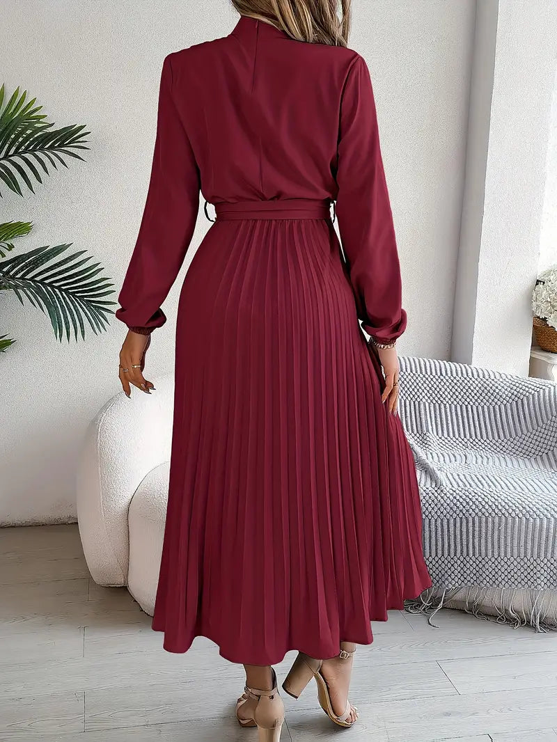 Elowyn | Women’s Long Sleeve Pleated Belted Midi Dress