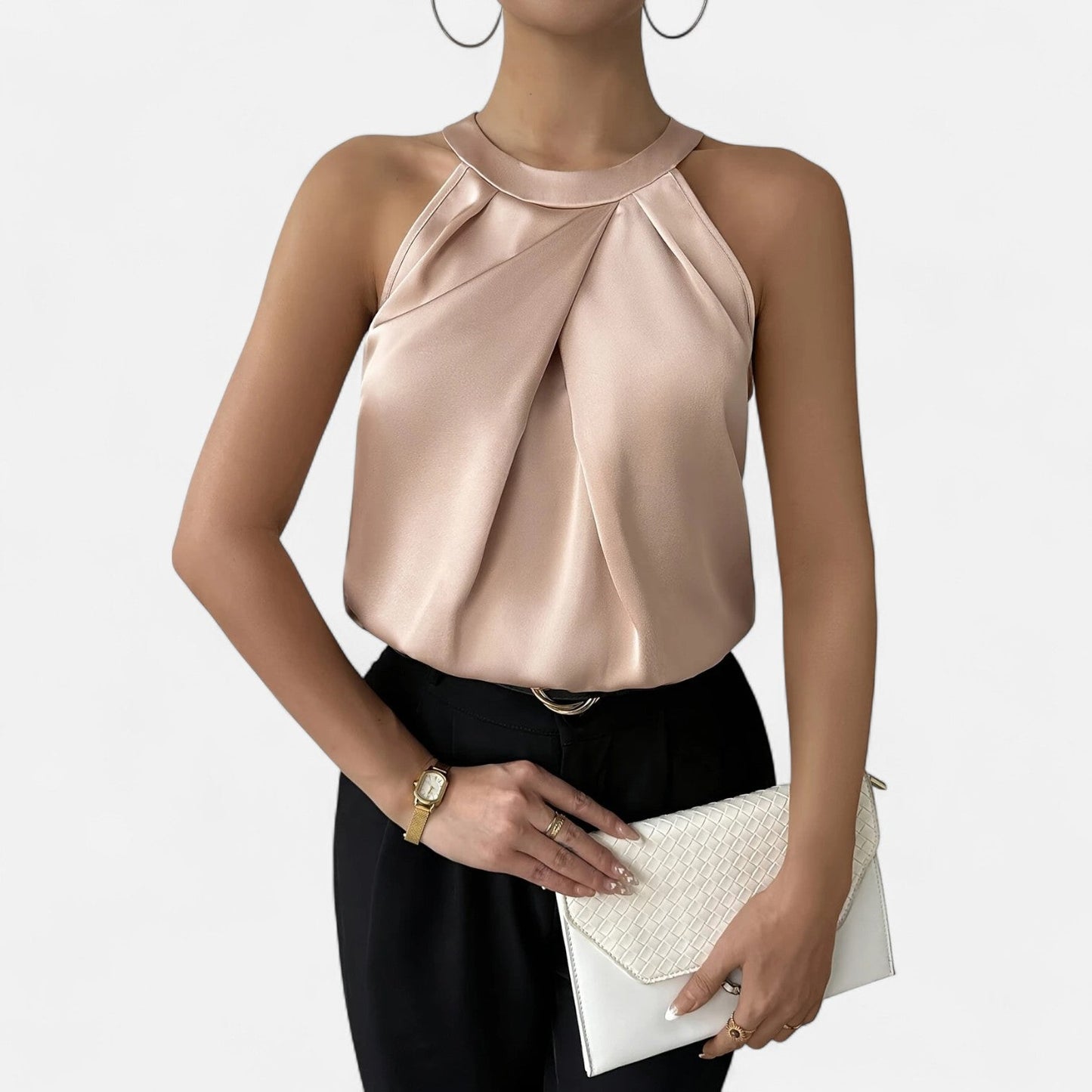 Cresswell | Women’s Elegant Pleated Draped Satin Tank