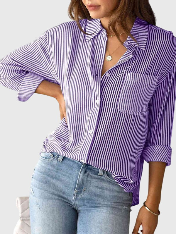 Ariana | Women’s Striped Tie Front Button-Up Shirt