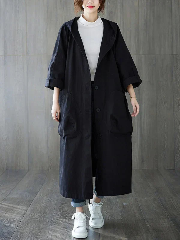 Nola | Women’s Hooded Long Trench Coat with Large Pockets