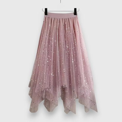 Ellerie | Women’s Sparkle Mesh Handkerchief Hem Skirt