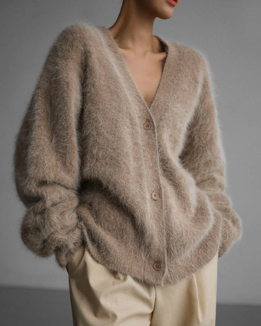 Jhane | Women’s Soft Faux-Mink Knit Cardigan with Relaxed Cozy Fit