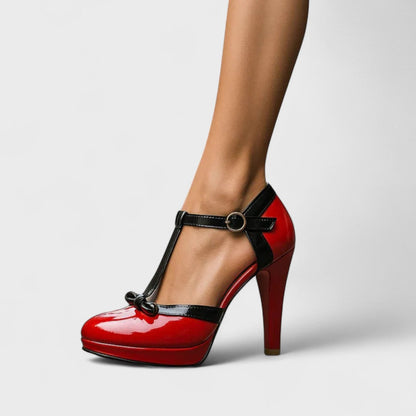 Claudette | Women’s Spring T-Strap Bow Platform Heel Sandal