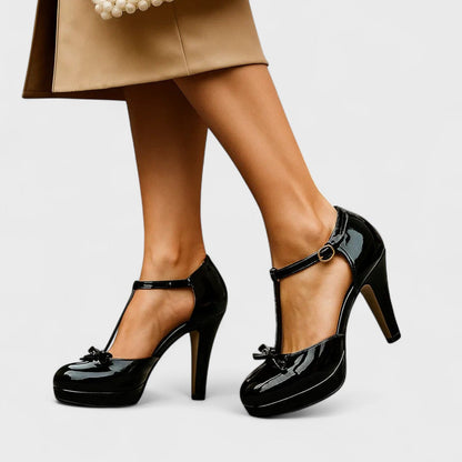 Claudette | Women’s Spring T-Strap Bow Platform Heel Sandal