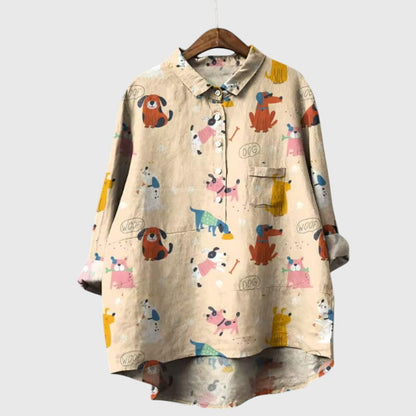 Presley | Women’s Cute Cat Print Button Up Blouse
