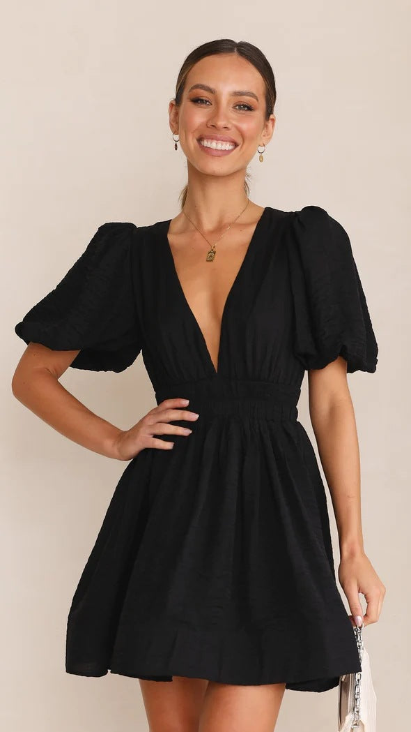 Kinsley | Women’s Spring Puff Sleeve V-Neck Mini Dress