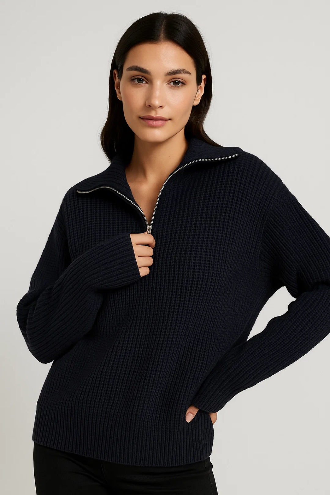 Elayne | Women’s Waffle-Knit Half-Zip Collar Sweater