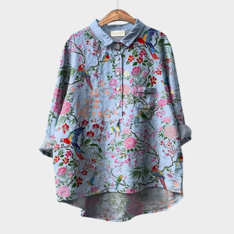 Quing | Women’s Floral Button Up Blouse
