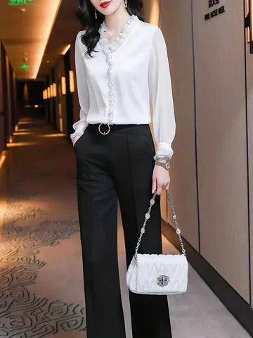 Noelle | Women’s Elegant Long Sleeve Ruffle Blouse