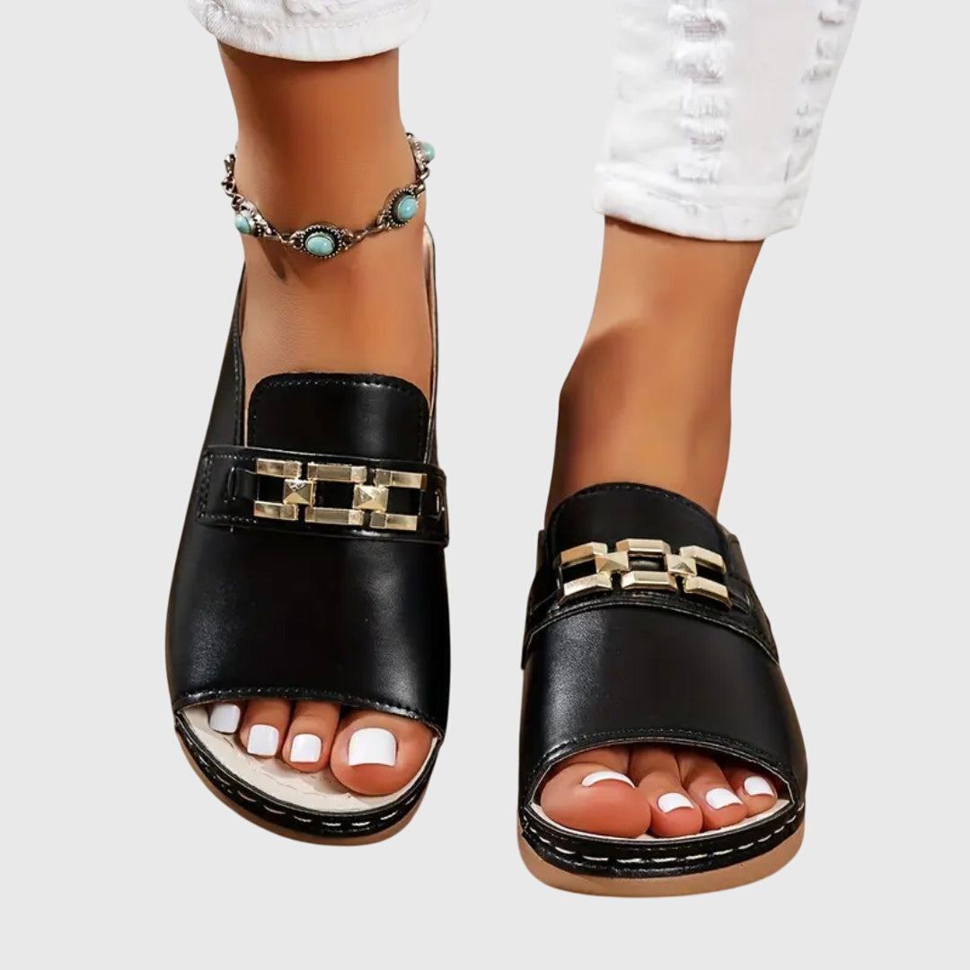 Marley | Women’s White Buckle Comfort Slide Sandals