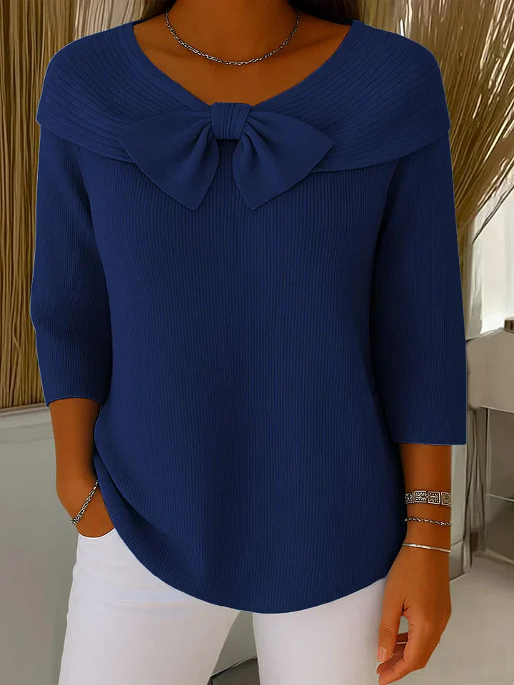 Genevieve | Women’s Sophisticated Bow Neck Knit Top