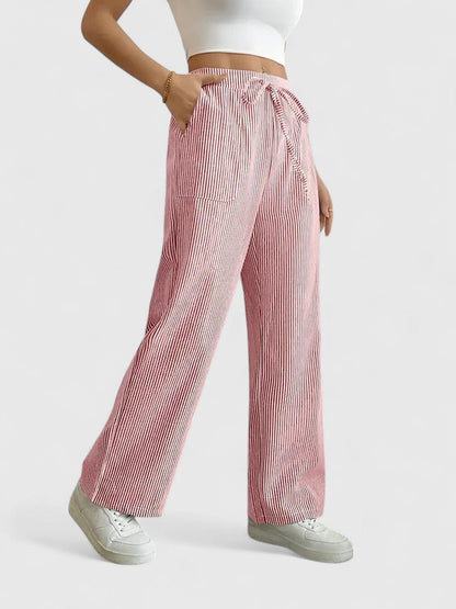 Sarah | Women’s Striped Wide Leg Linen Pants