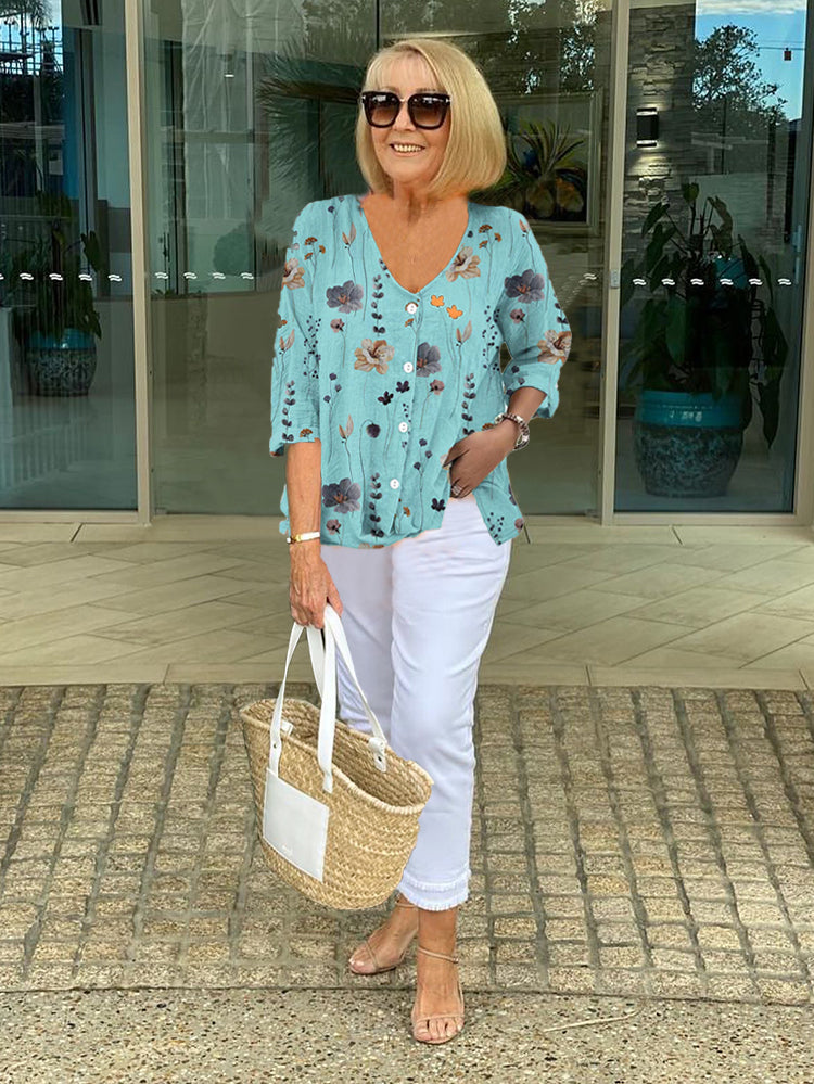 Prudence | Women’s Graceful Floral Short-Sleeve Spring Top