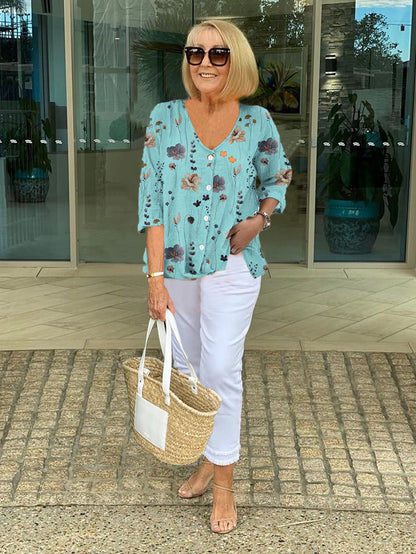 Prudence | Women’s Graceful Floral Short-Sleeve Spring Top