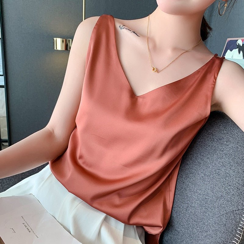 Violetta | Women’s Classic Relaxed Fit Draped Satin Tank