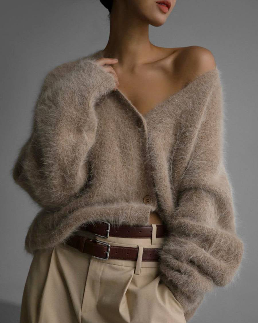 Jhane | Women’s Soft Faux-Mink Knit Cardigan with Relaxed Cozy Fit