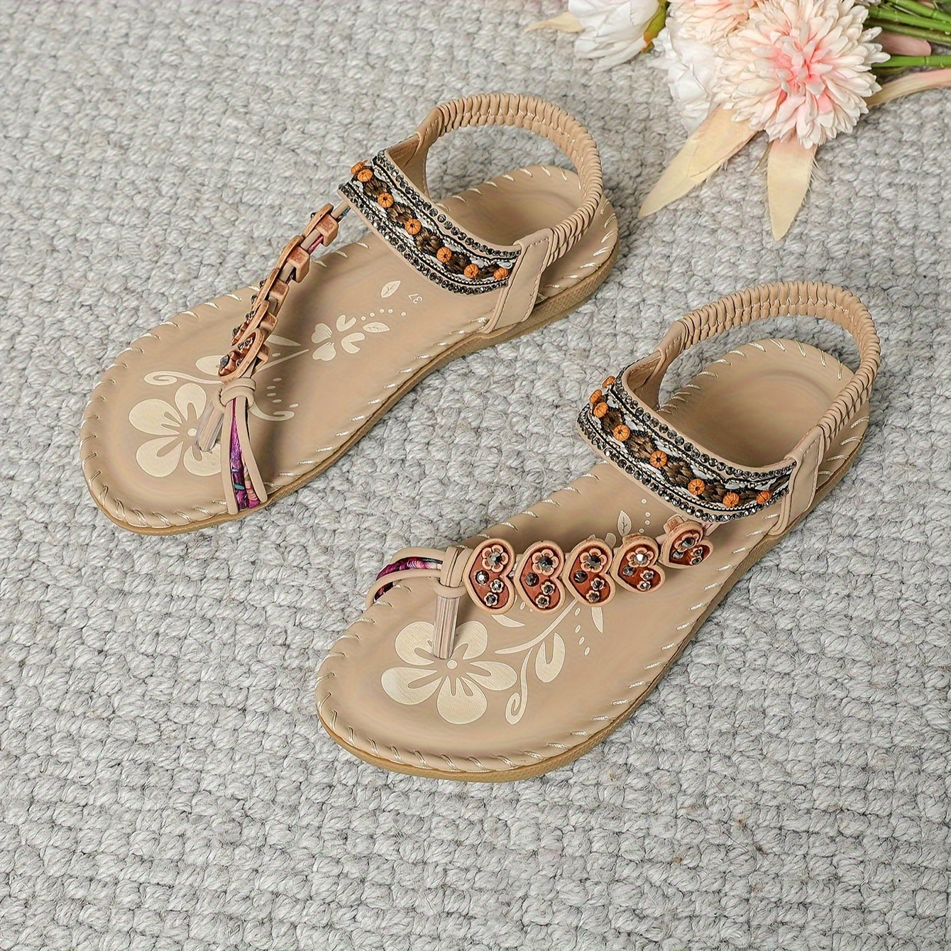 Delilah | Women’s Floral Strap Flat Summer Sandals